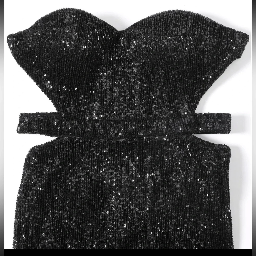 Strapless Black Sequin Mermaid Evening Dress